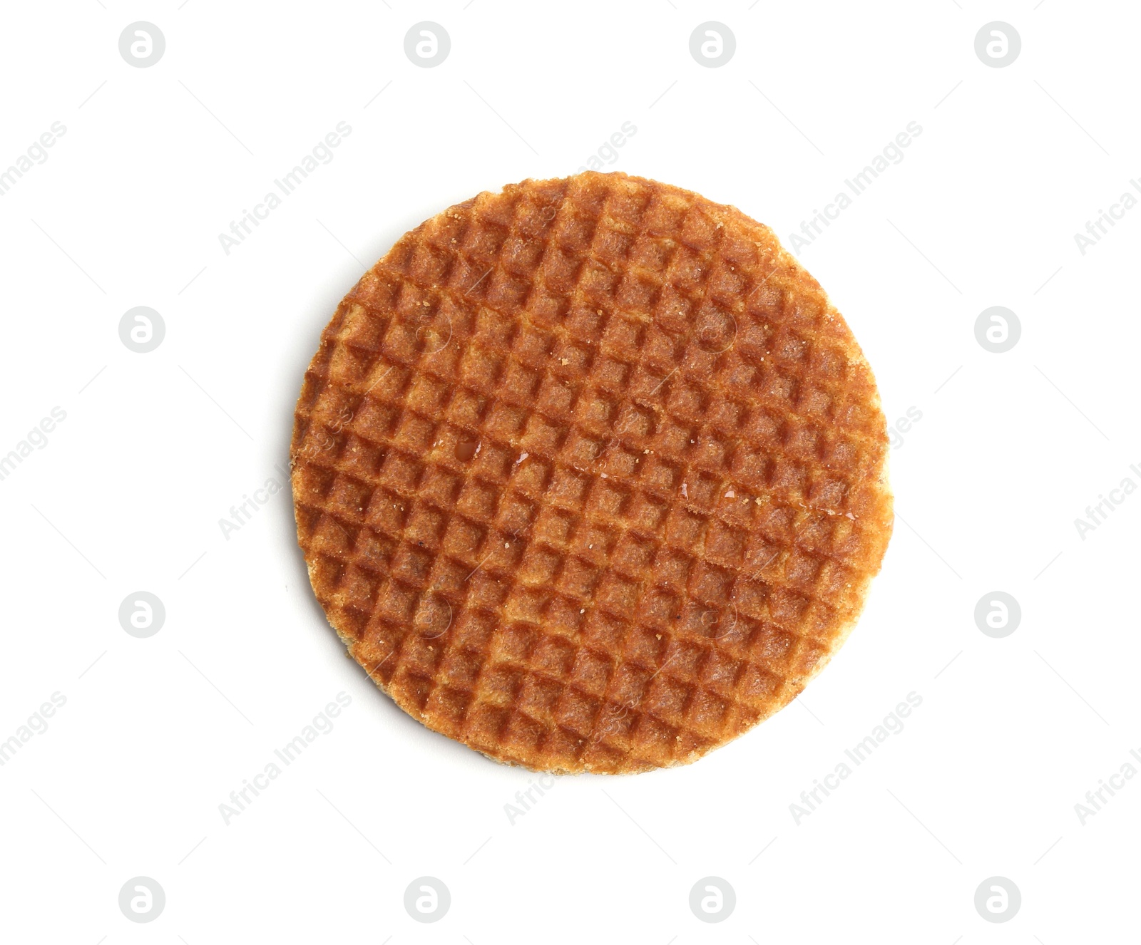 One tasty round waffle isolated on white, top view Photo of One tasty round waffle isolated on white, top view