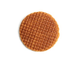 Photo of One tasty round waffle isolated on white, top view
