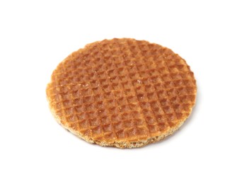 Photo of One tasty round waffle isolated on white