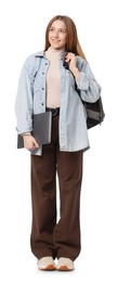 Photo of Smiling teenage girl with laptop on white background