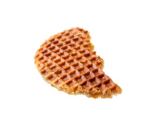 Photo of Piece of tasty waffle isolated on white