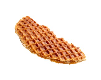 Photo of Piece of tasty waffle isolated on white