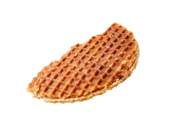 Photo of Piece of tasty waffle isolated on white