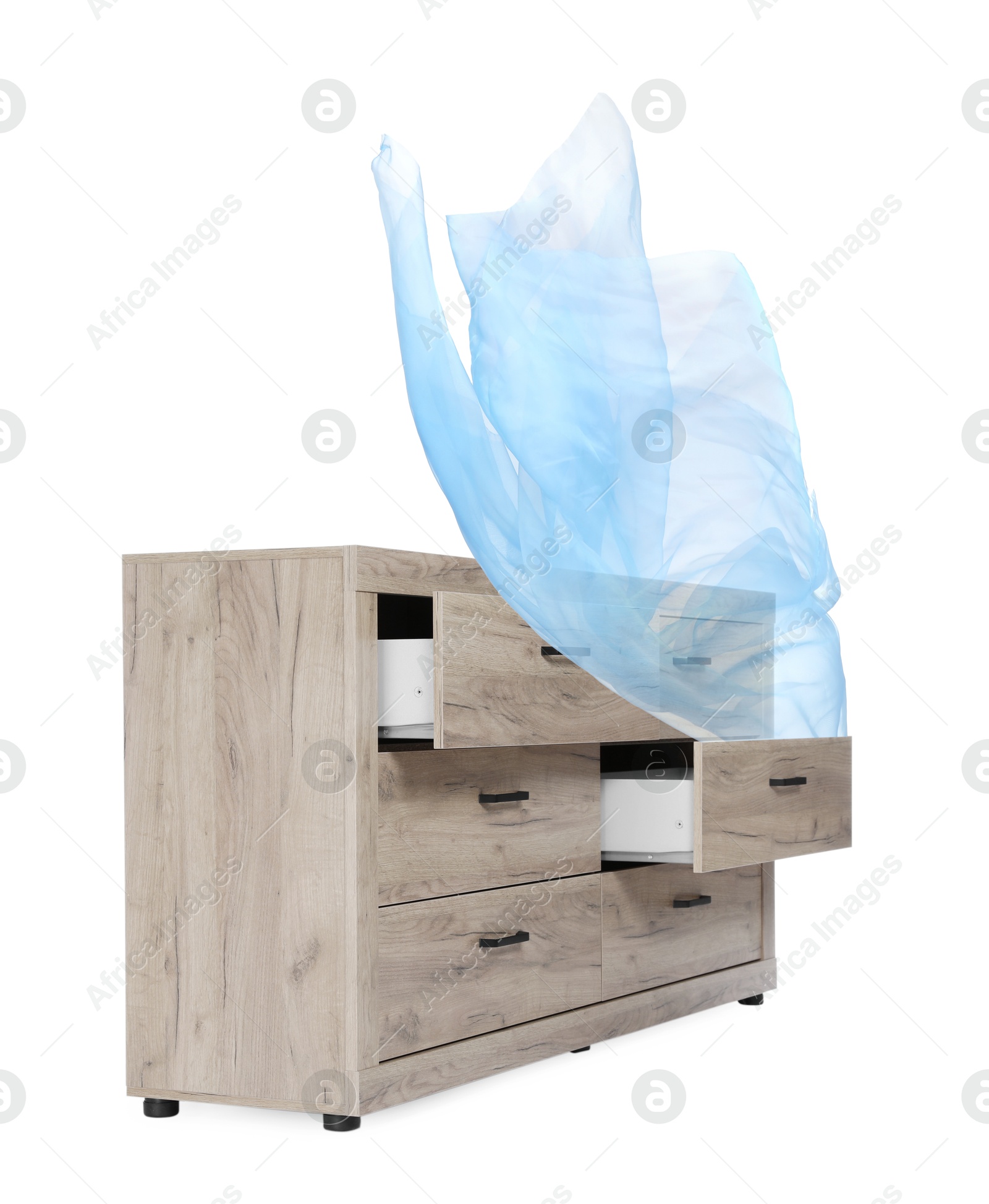 Fabric flying out of dresser on white background Image of Fabric flying out of dresser on white background