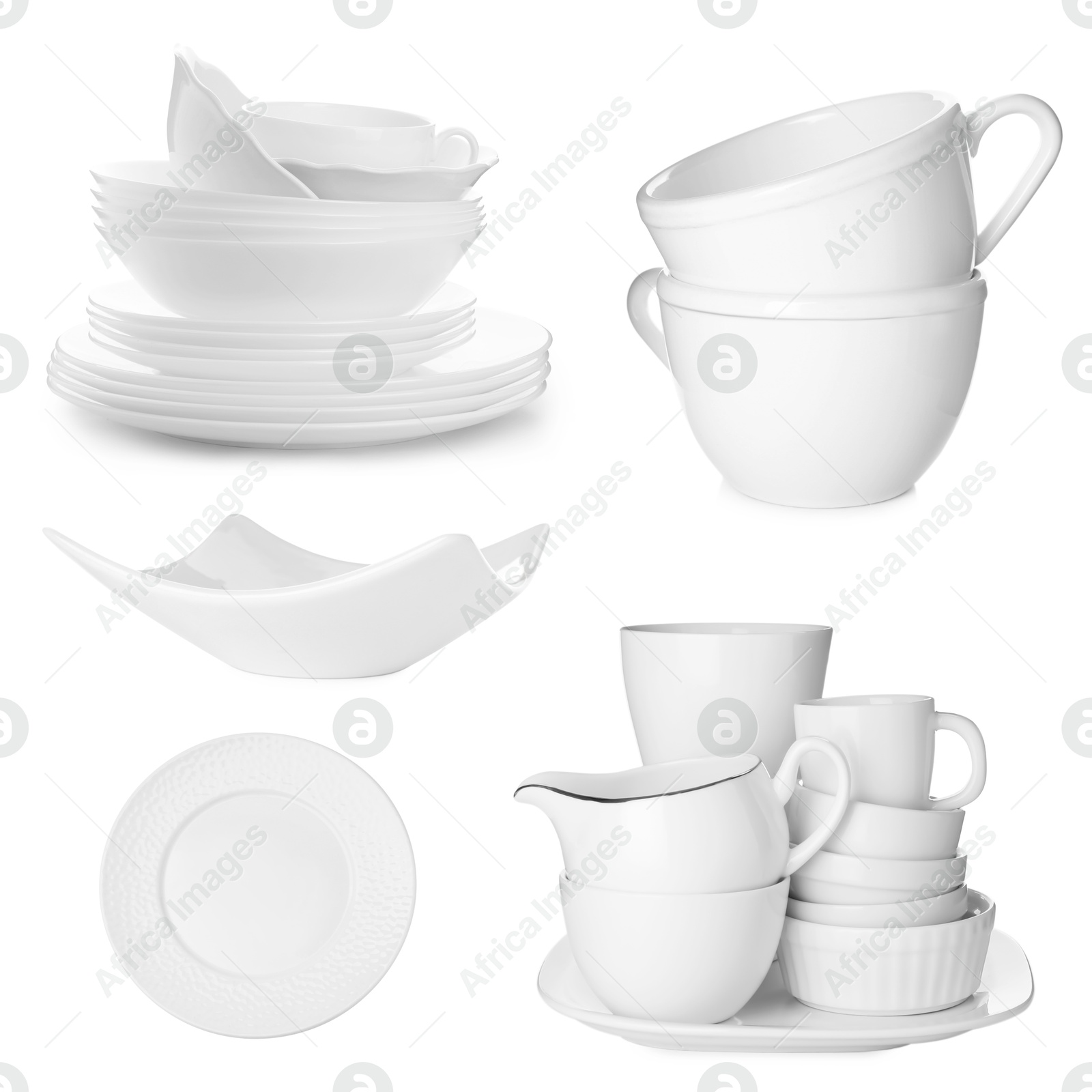 Different white dishware isolated on white, set Image of Different white dishware isolated on white, set