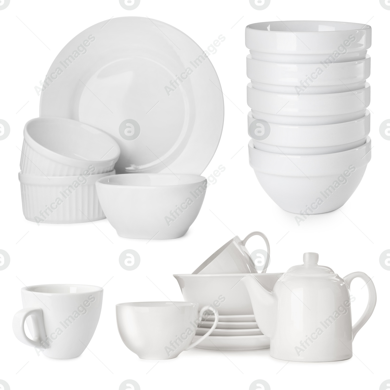 Different white dishware isolated on white, set Image of Different white dishware isolated on white, set