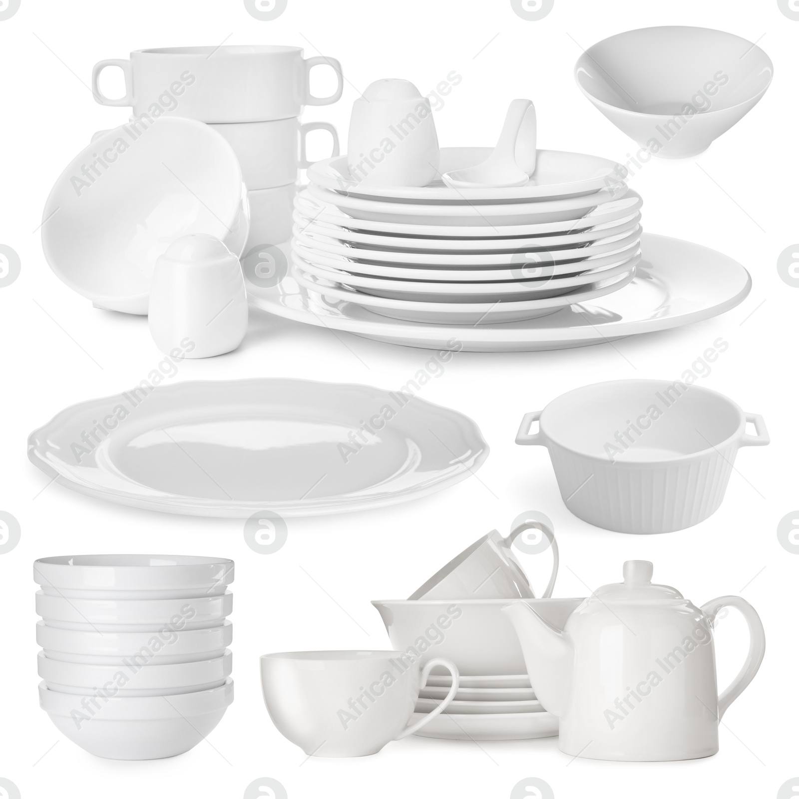 Different white dishware isolated on white, set Image of Different white dishware isolated on white, set