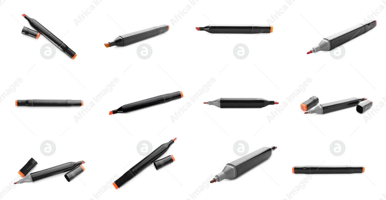 Color double sided markers on white background, collage Image of Color double sided markers on white background, collage