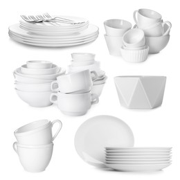 Image of Different white dishware isolated on white, set