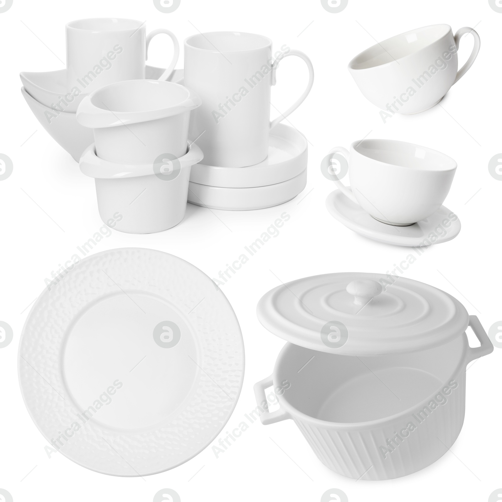 Different white dishware isolated on white, set Image of Different white dishware isolated on white, set