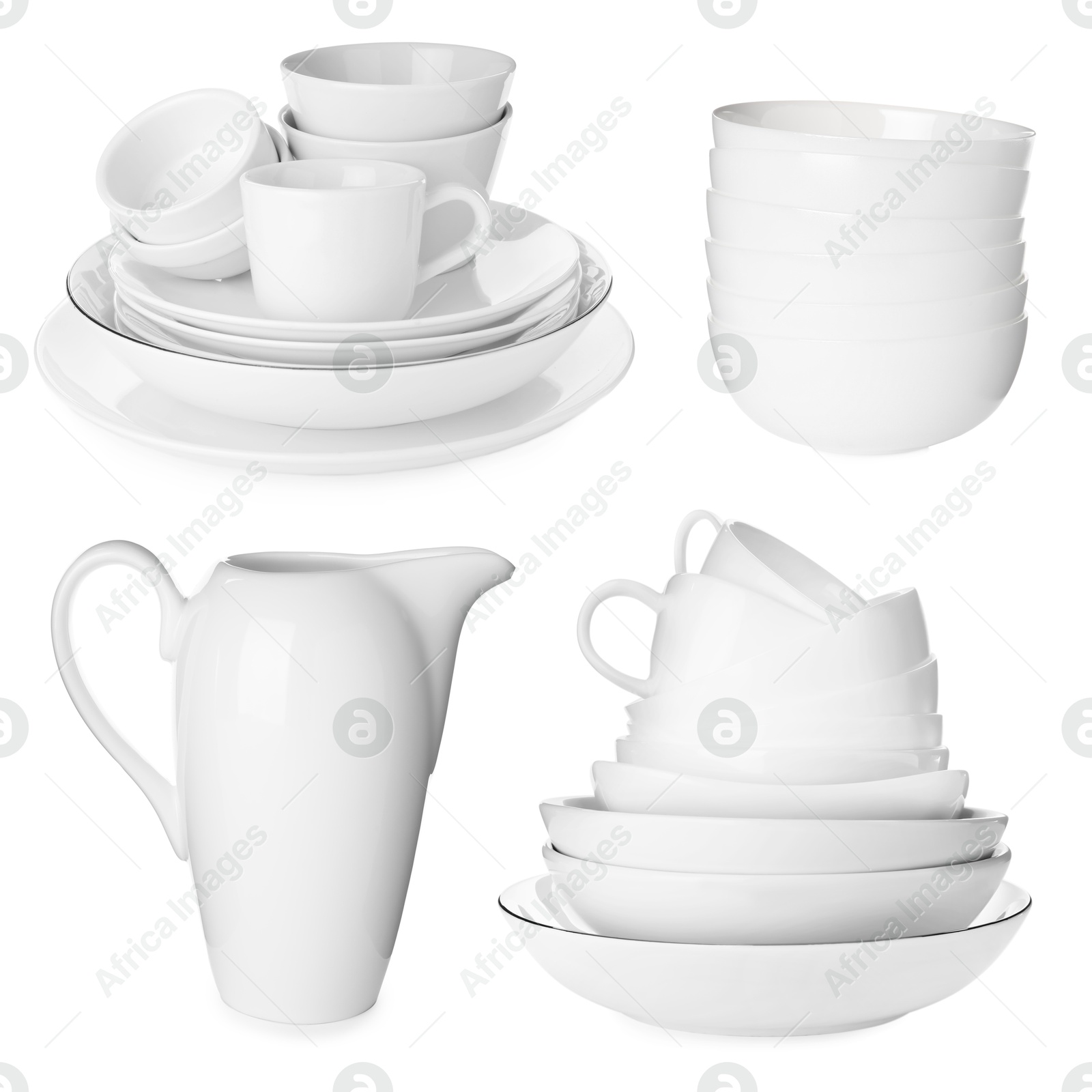 Different white dishware isolated on white, set Image of Different white dishware isolated on white, set