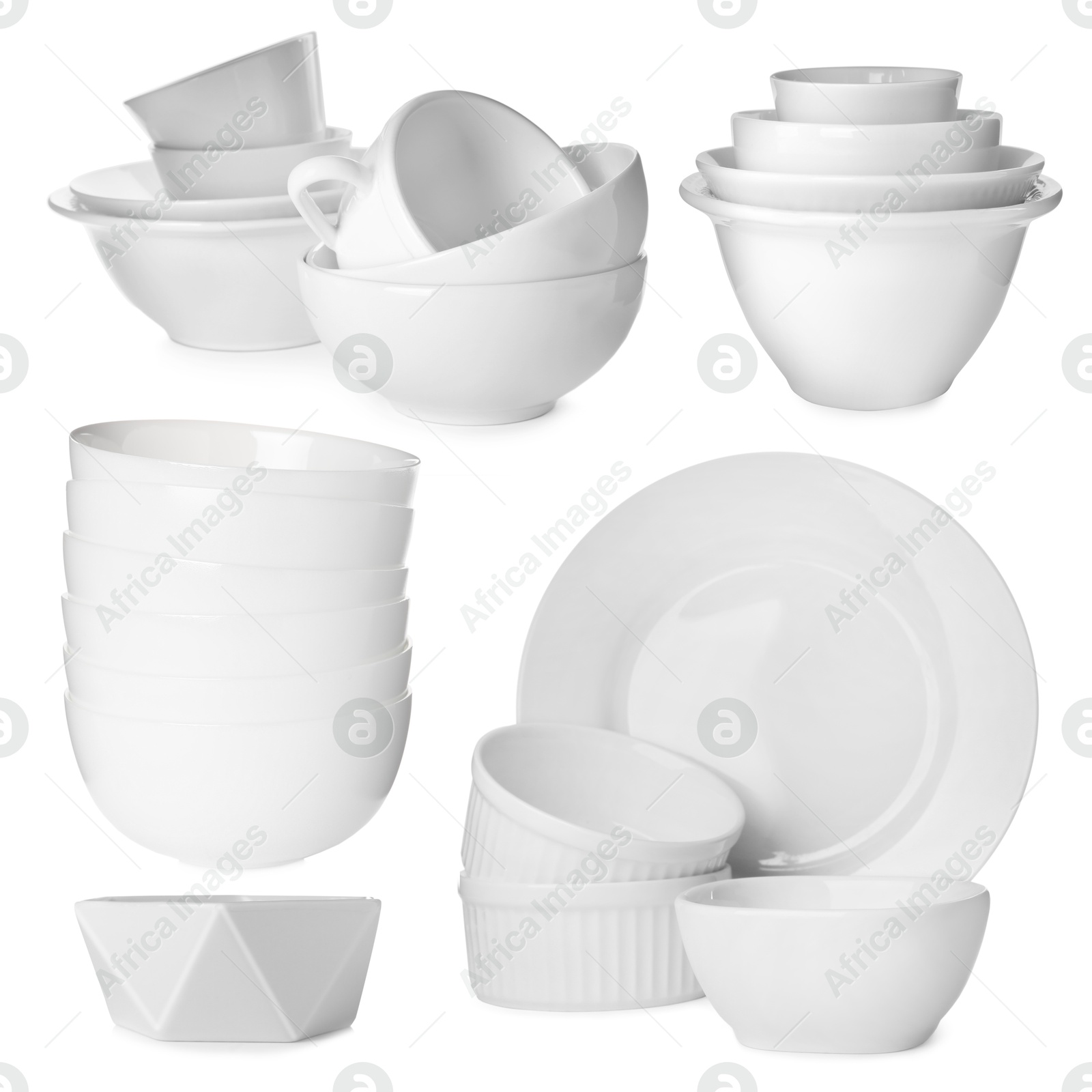 Different white dishware isolated on white, set Image of Different white dishware isolated on white, set