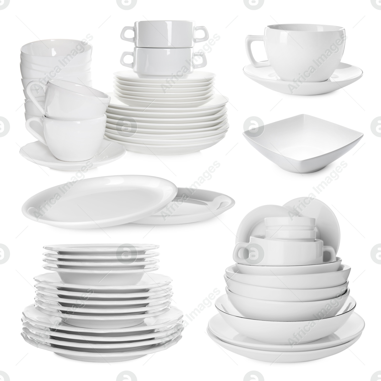 Different white dishware isolated on white, set Image of Different white dishware isolated on white, set