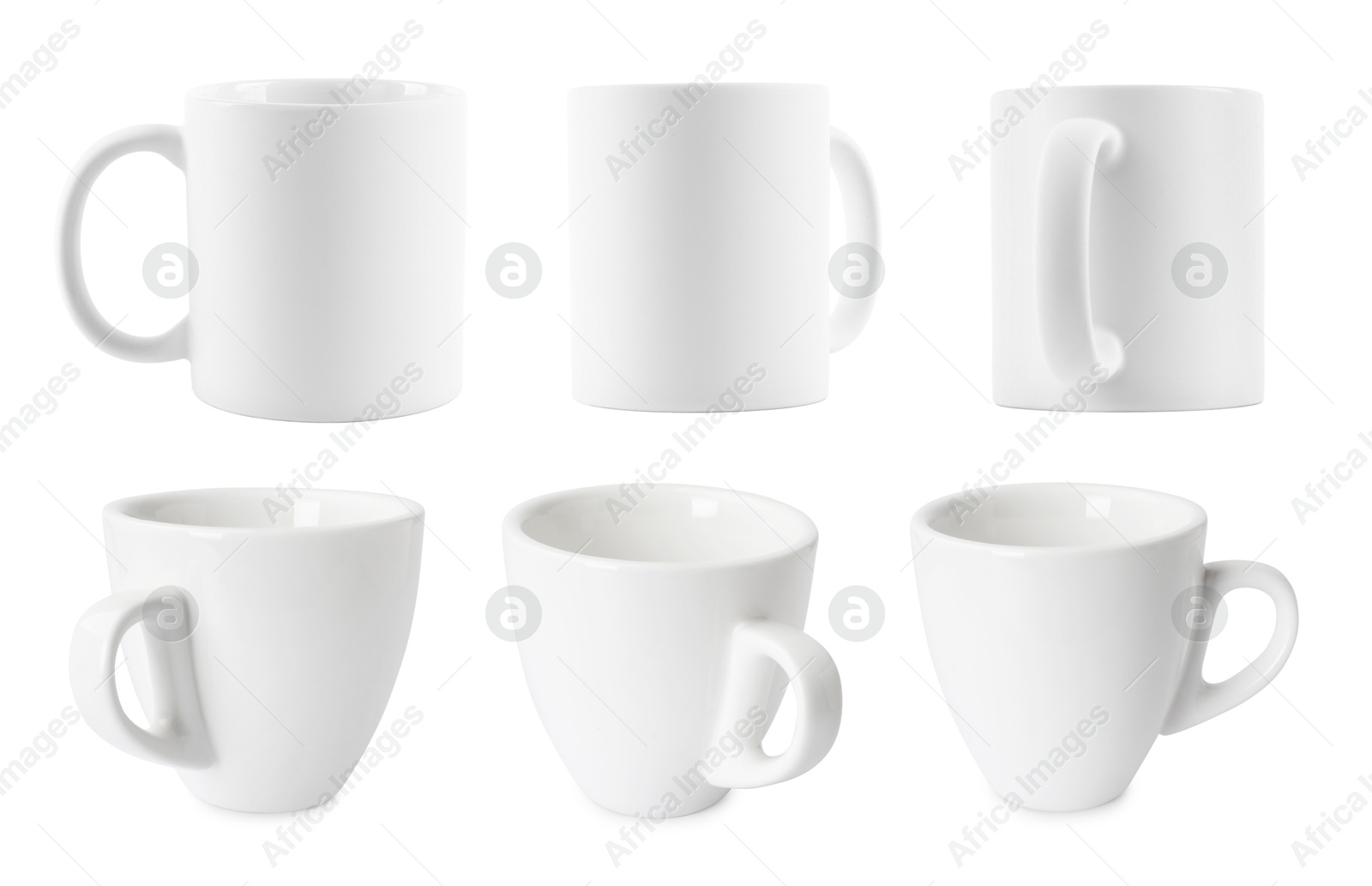 Different white cups isolated on white, set Image of Different white cups isolated on white, set
