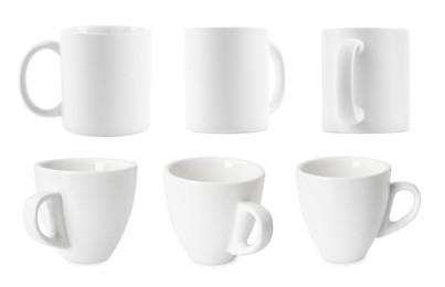 Image of Different white cups isolated on white, set