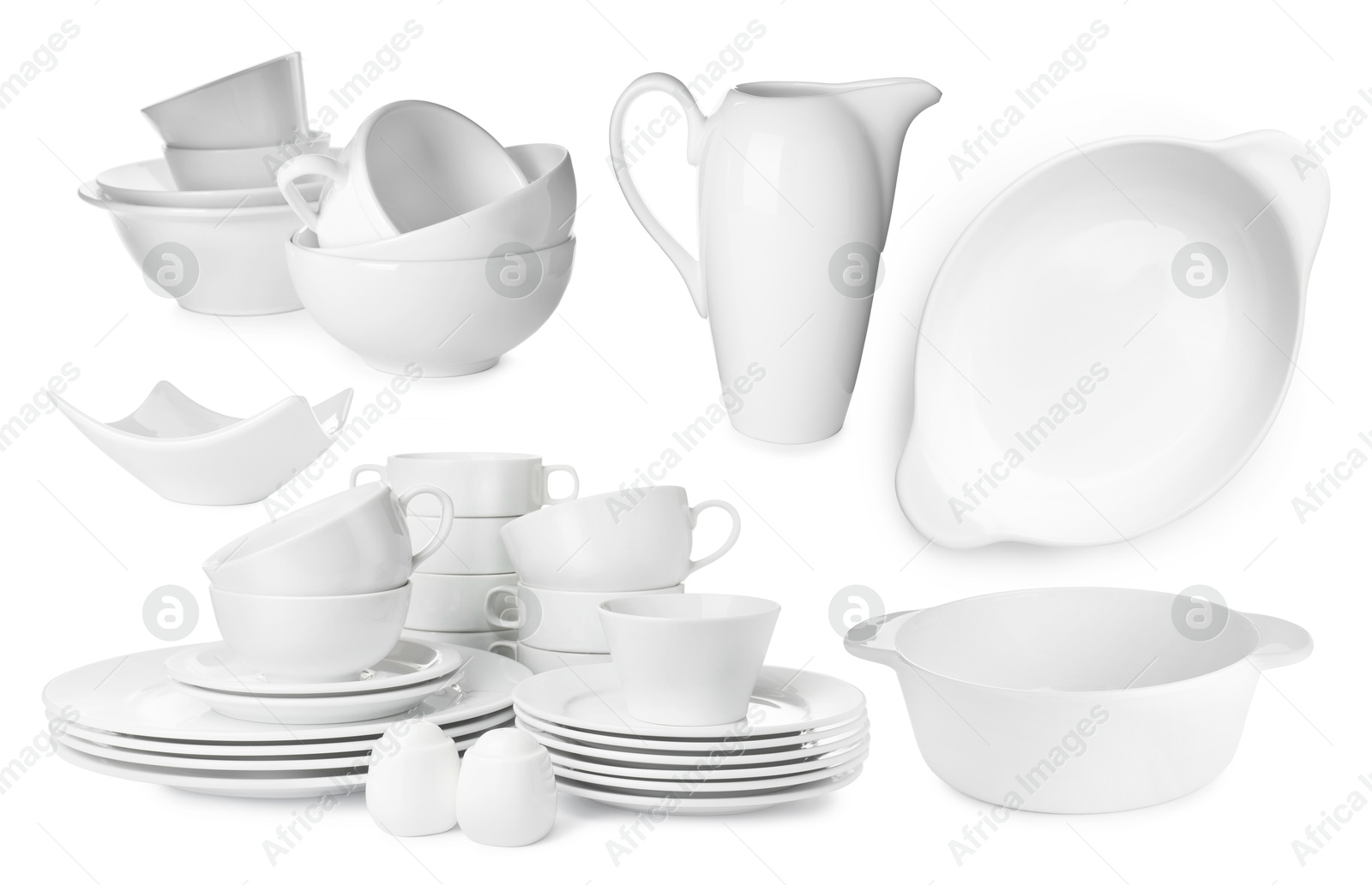 Different white dishware isolated on white, set Image of Different white dishware isolated on white, set