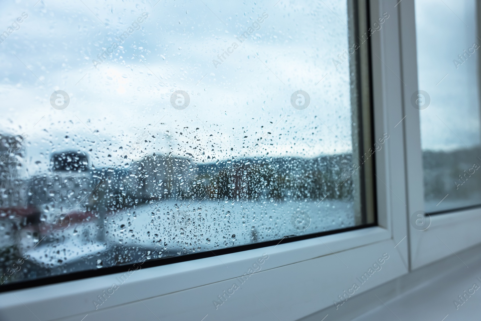 New window with beautiful clear rain drops, closeup Photo of New window with beautiful clear rain drops, closeup