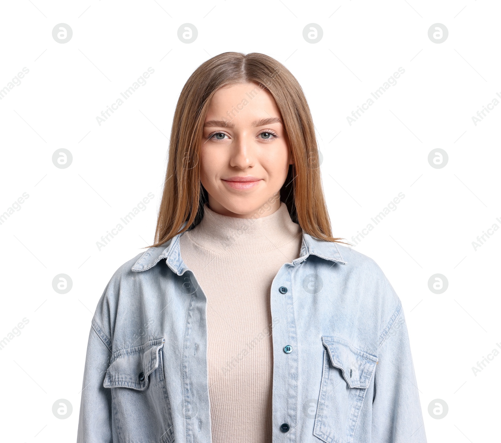 Photo of Portrait of teenage girl on white background
