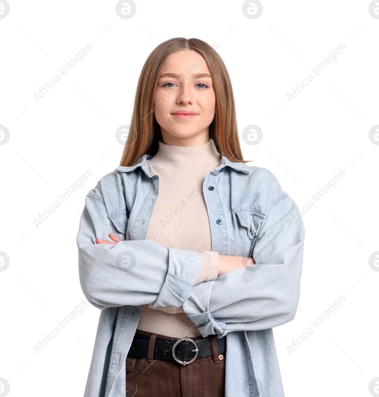 Photo of Portrait of teenage girl on white background