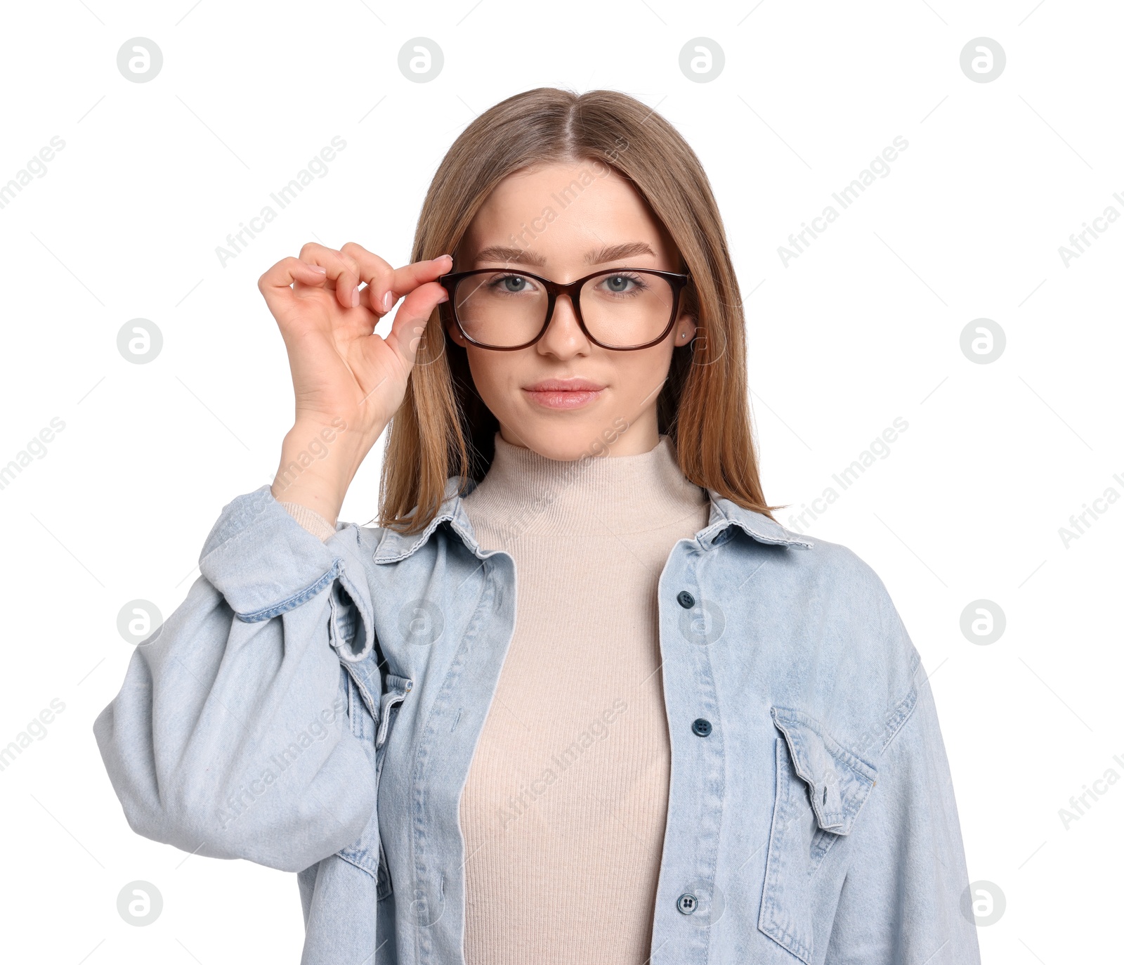 Portrait of teenage girl on white background Photo of Portrait of teenage girl on white background