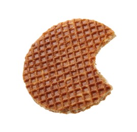 Photo of Bitten round Dutch waffle isolated on white