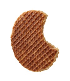 Photo of Bitten round Dutch waffle isolated on white