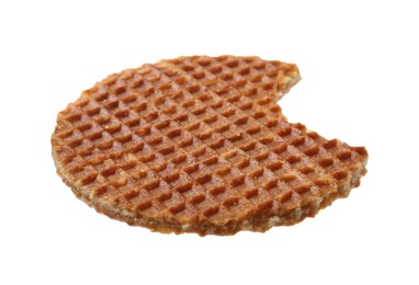 Photo of Bitten round Dutch waffle isolated on white