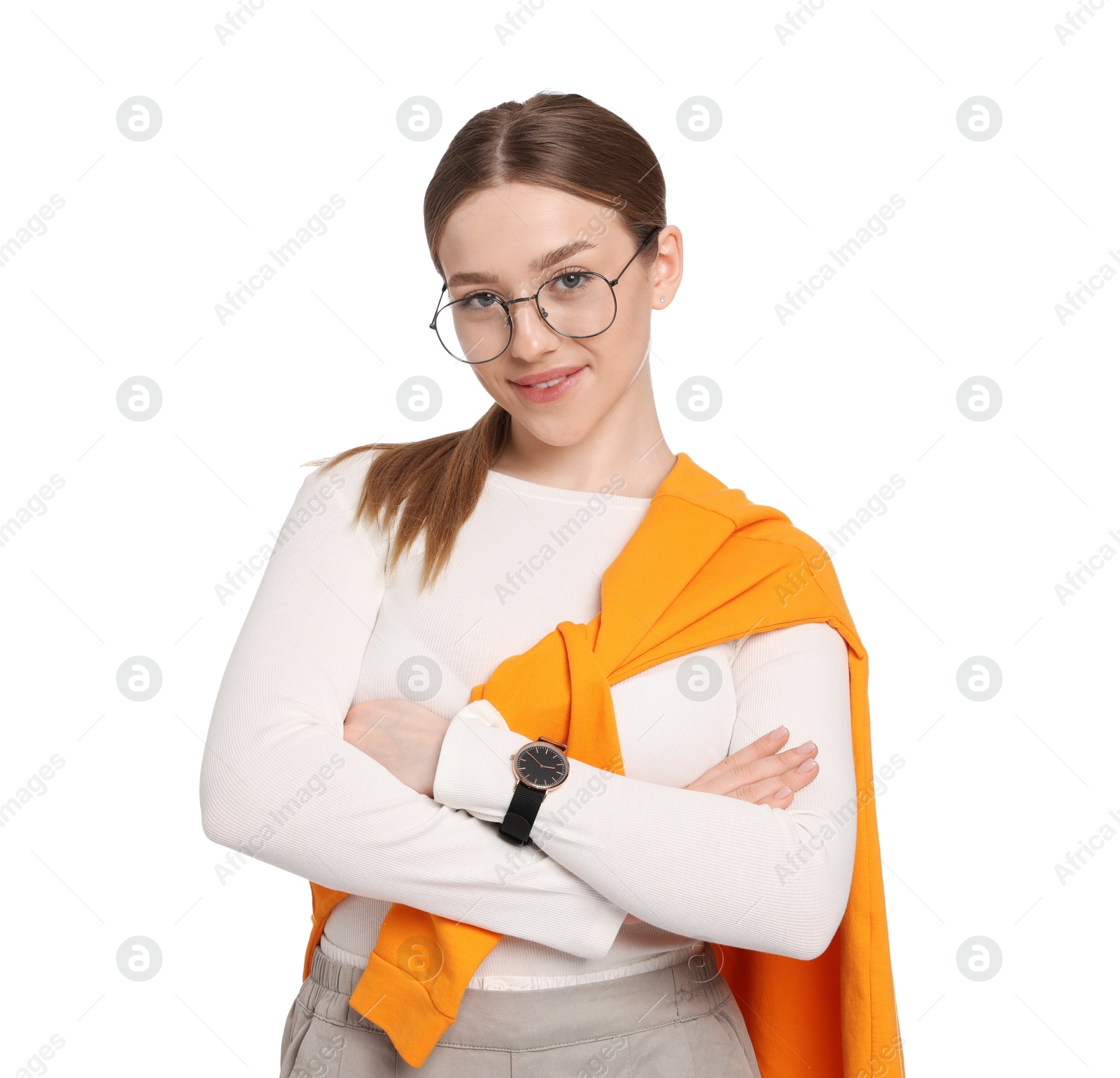 Photo of Portrait of teenage girl on white background