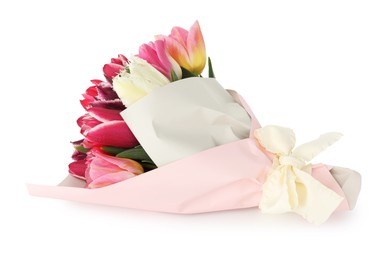 Photo of Bouquet of beautiful tulips isolated on white