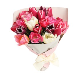 Photo of Bouquet of beautiful tulips isolated on white