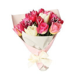 Photo of Bouquet of beautiful tulips isolated on white