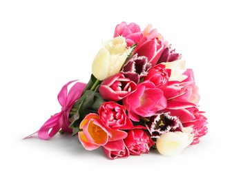Photo of Bouquet of beautiful tulips isolated on white