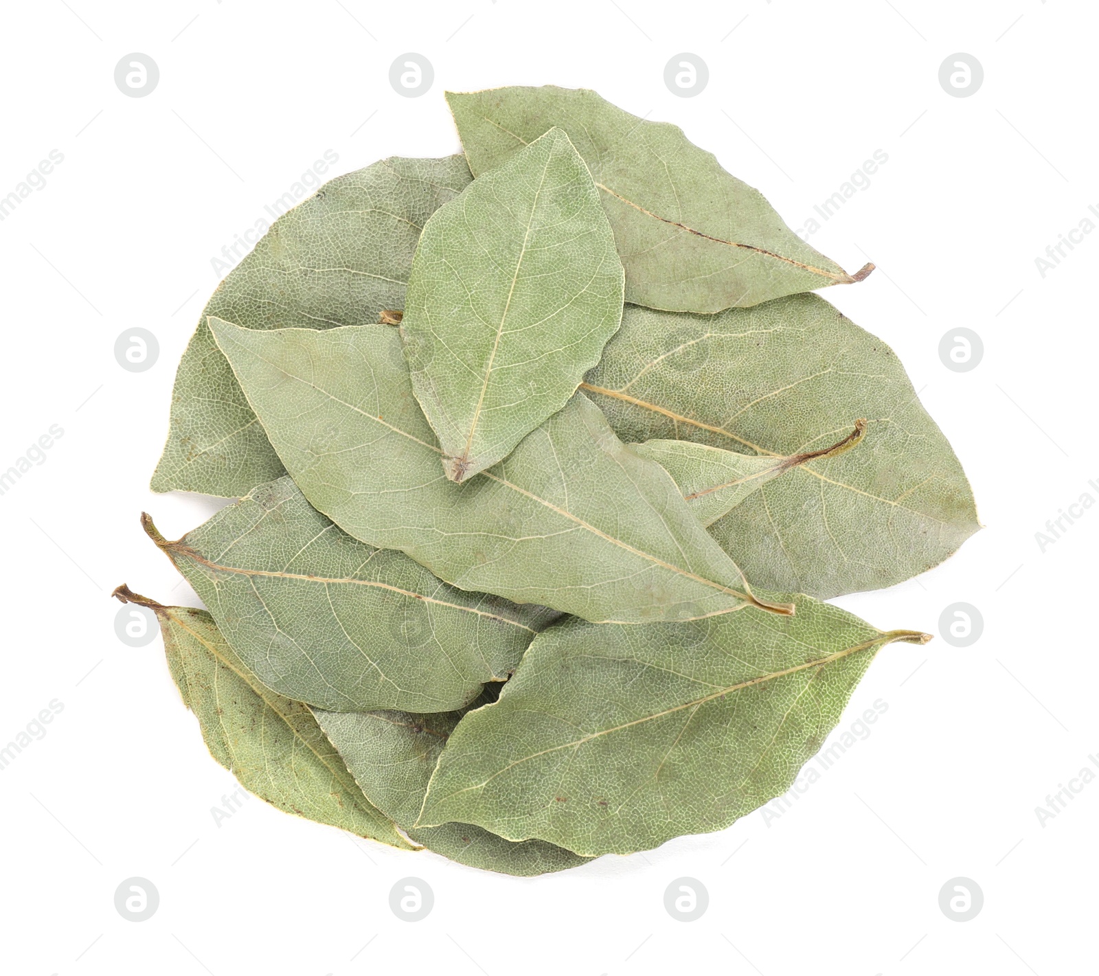 Aromatic bay leaves isolated on white, top view Photo of Aromatic bay leaves isolated on white, top view