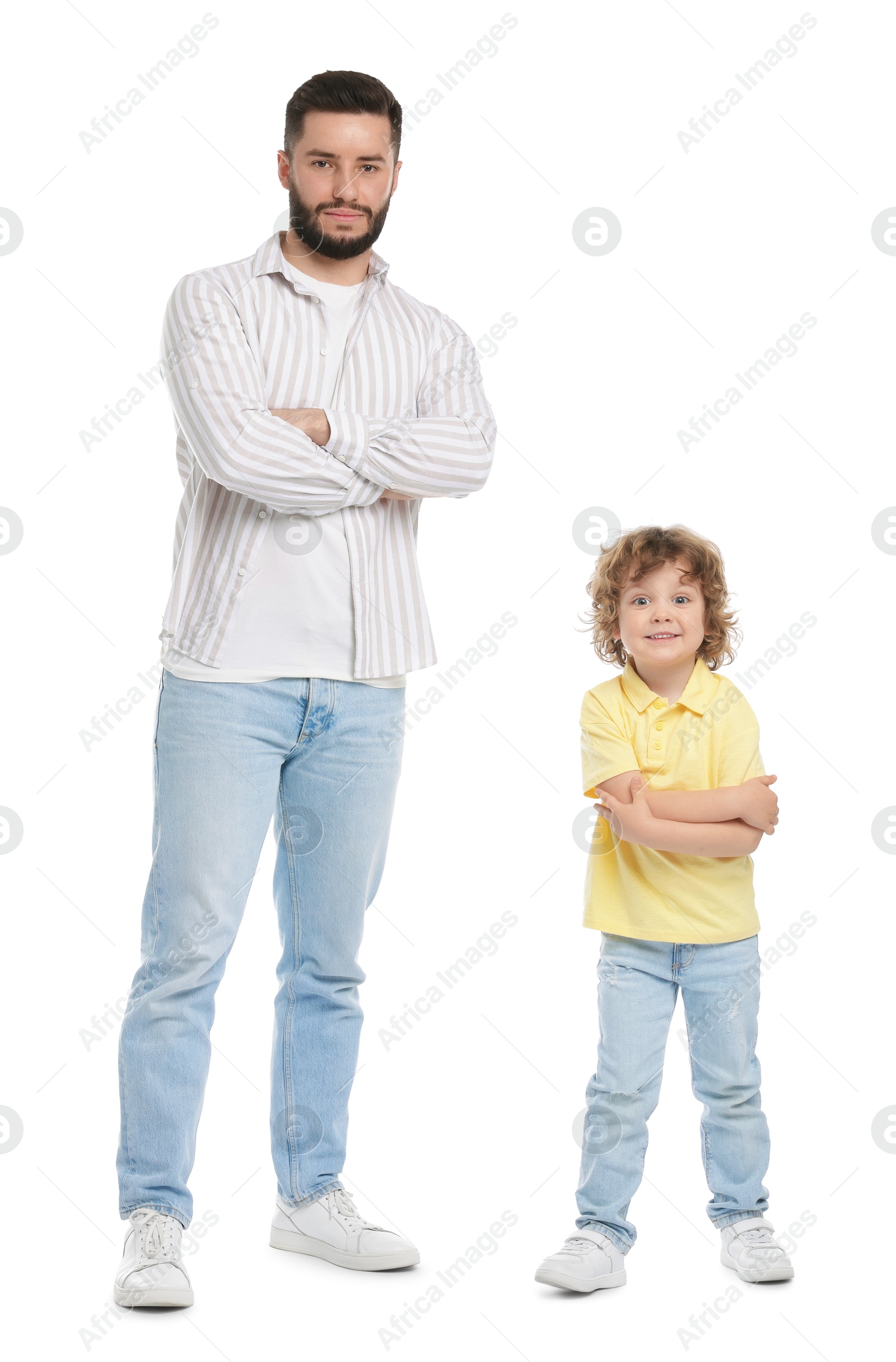 Happy father and his son on white background Photo of Happy father and his son on white background