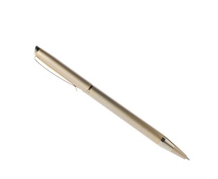 Photo of One stylish pen in air isolated on white