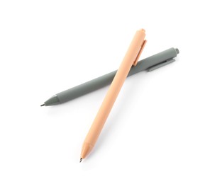 Photo of Stylish pens isolated on white. Office supply
