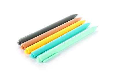 Photo of Stylish pens isolated on white. Office supply