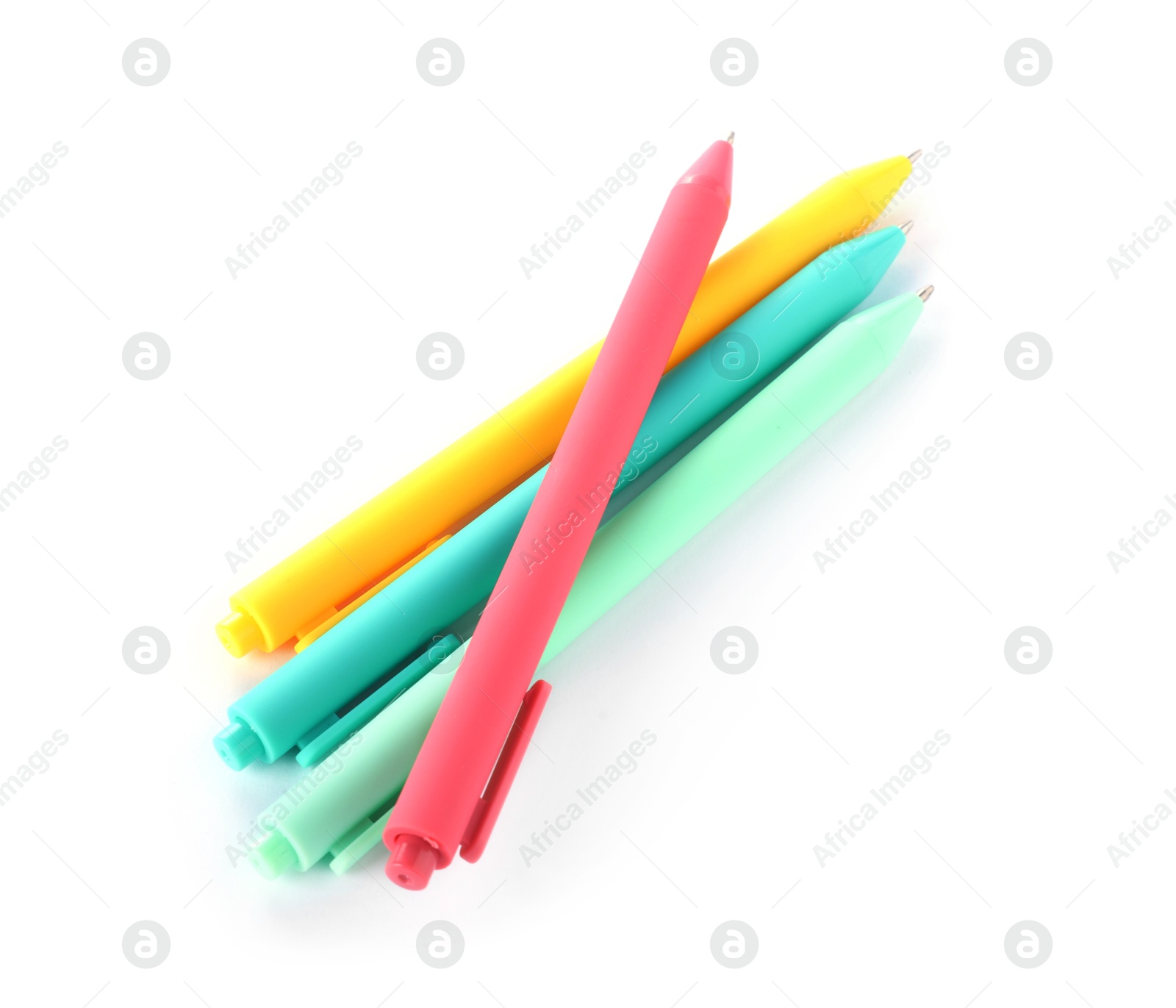Stylish pens isolated on white, above view Photo of Stylish pens isolated on white, above view