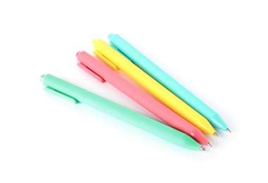 Photo of Stylish pens isolated on white. Office supply