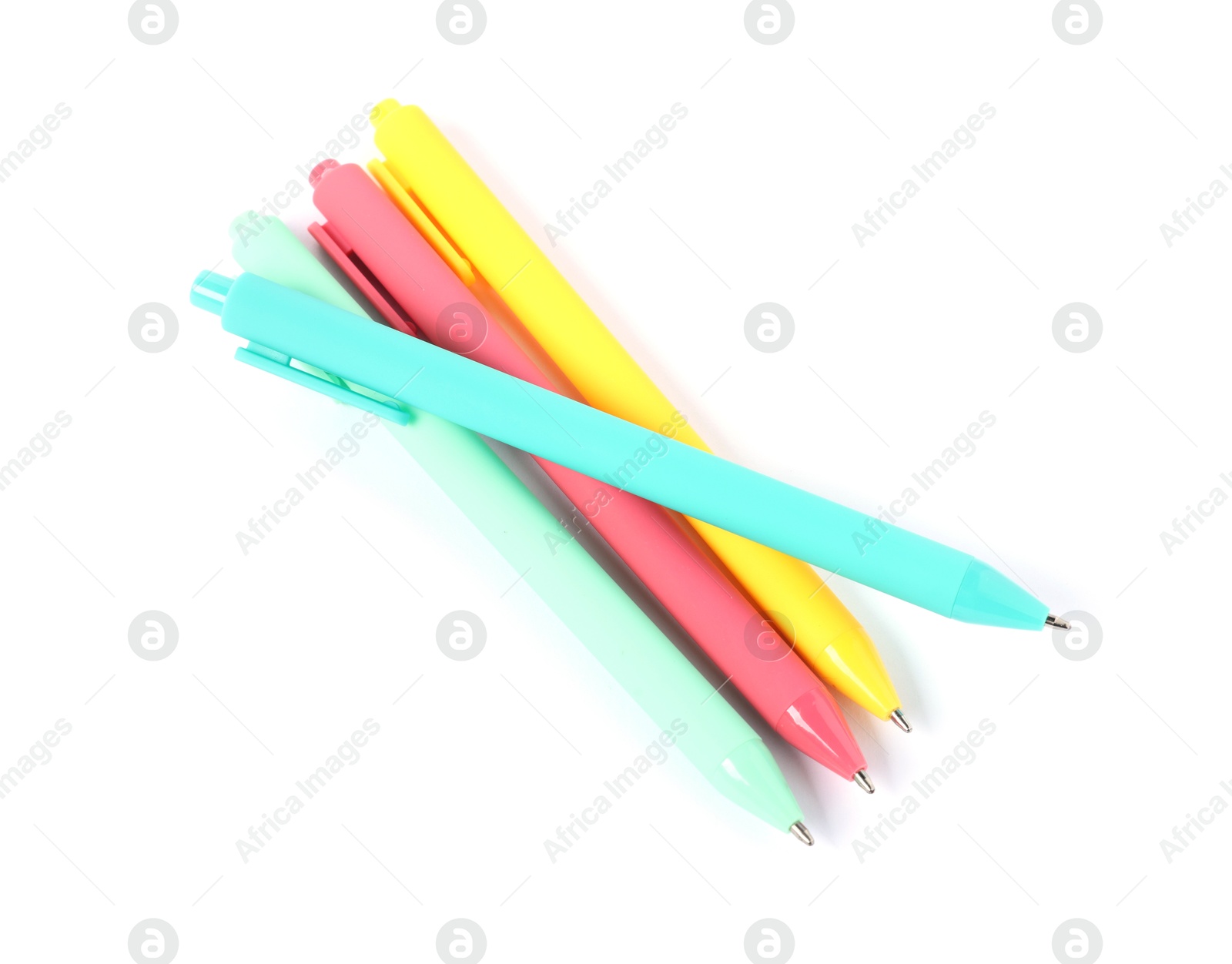 Stylish pens isolated on white, above view Photo of Stylish pens isolated on white, above view