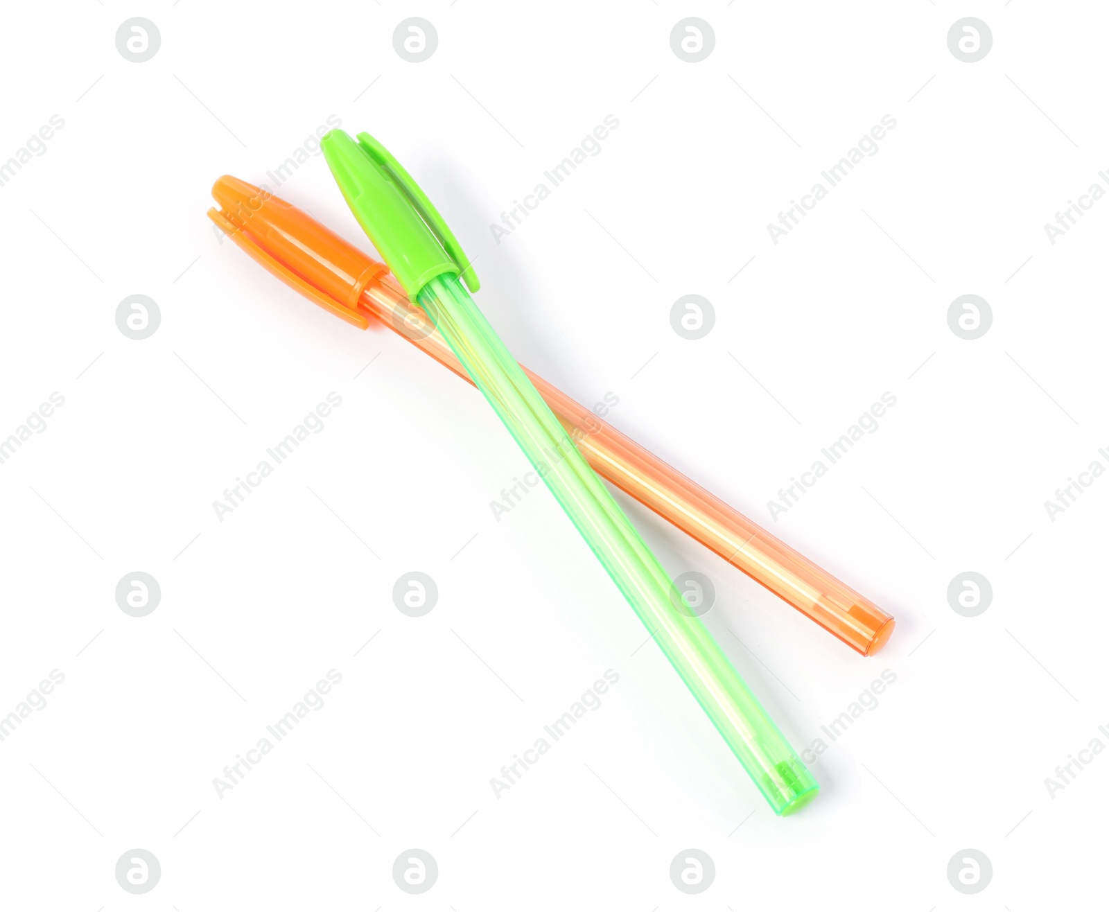 Stylish pens isolated on white, above view Photo of Stylish pens isolated on white, above view