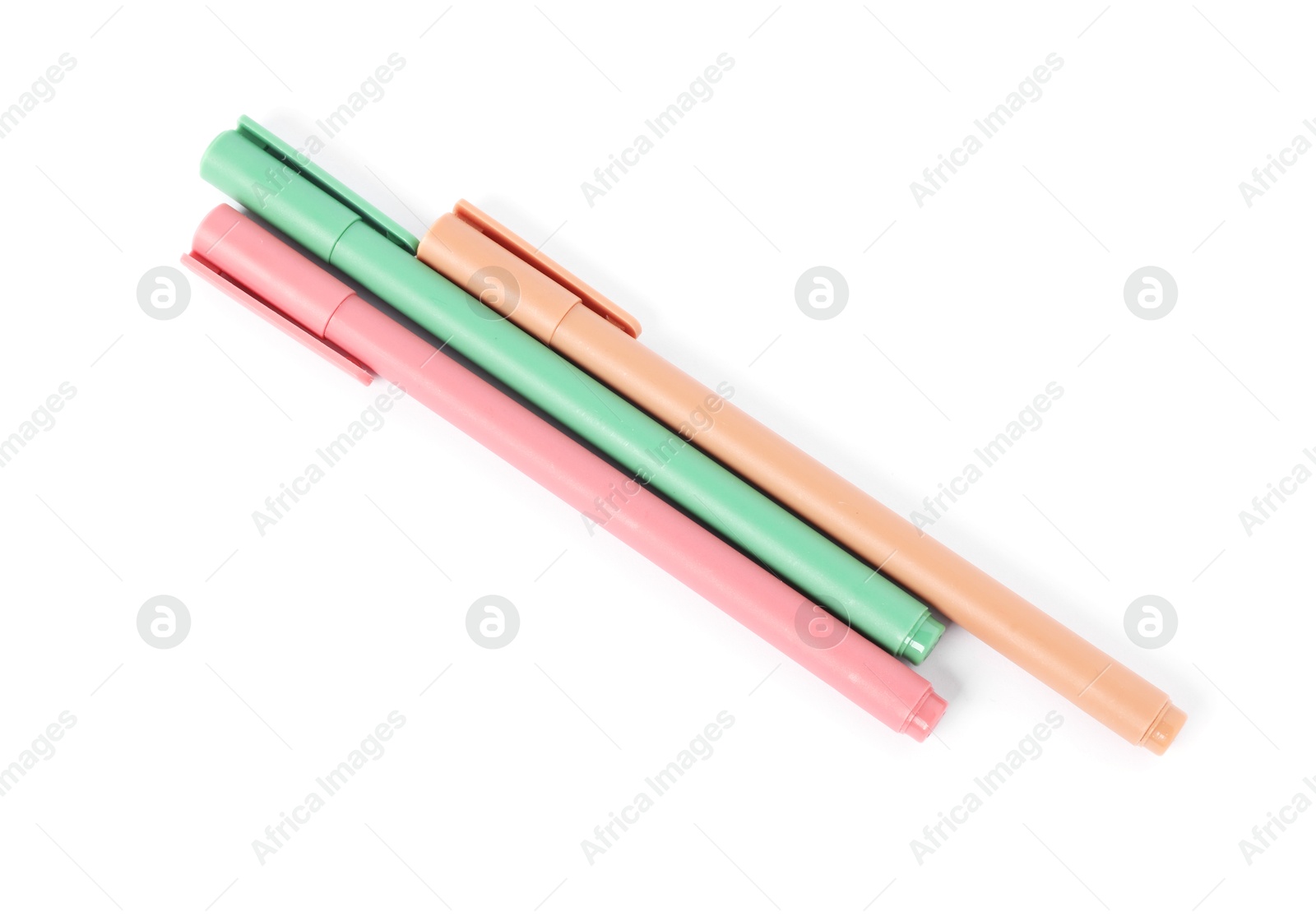 Stylish pens isolated on white, above view Photo of Stylish pens isolated on white, above view