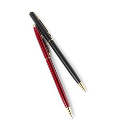 Photo of Stylish pens isolated on white, top view
