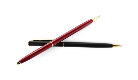 Photo of Stylish pens isolated on white, top view