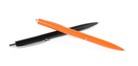 Photo of Stylish pens isolated on white. Office supply