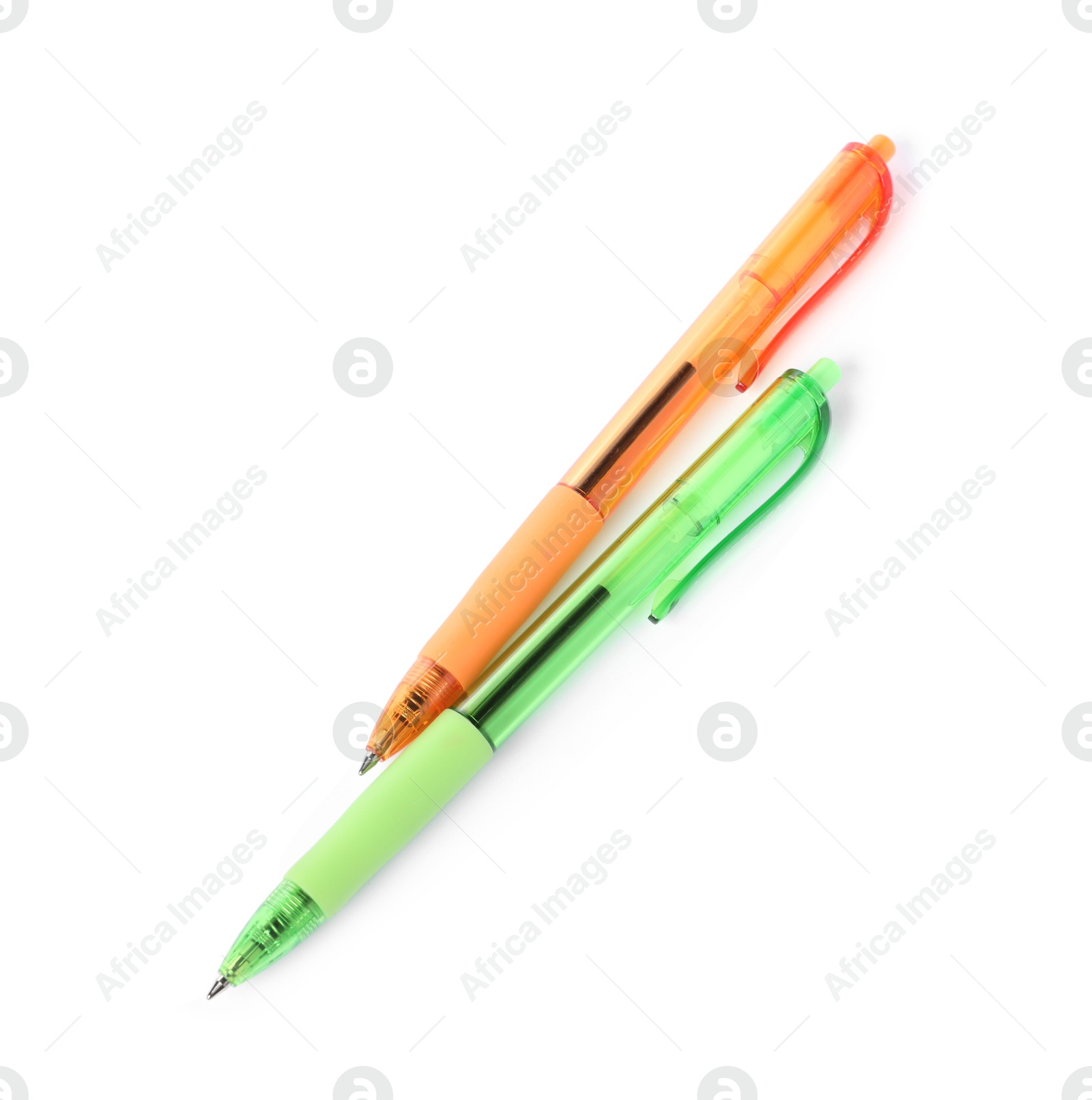 Stylish pens isolated on white, above view Photo of Stylish pens isolated on white, above view