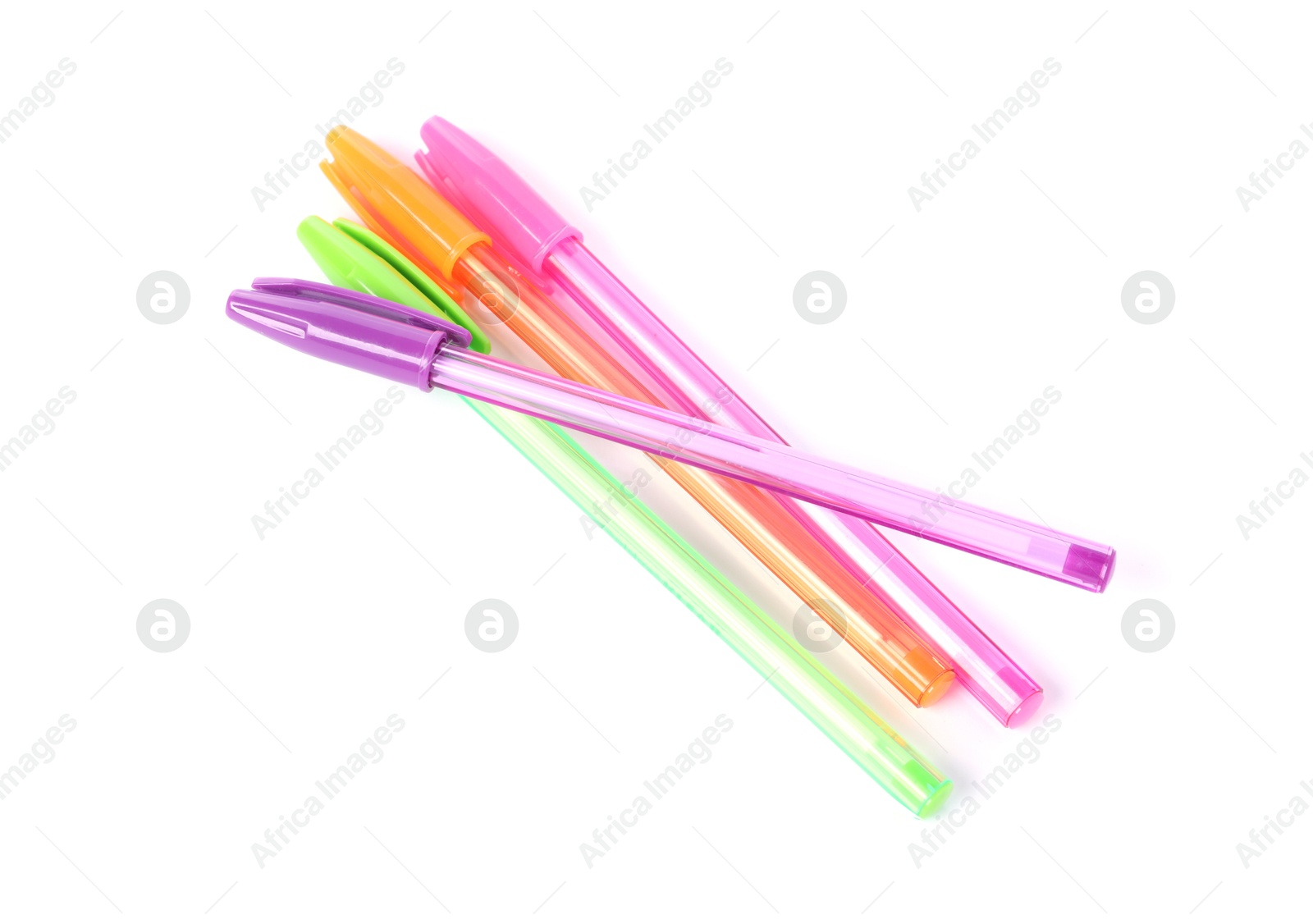 Stylish pens isolated on white, above view Photo of Stylish pens isolated on white, above view