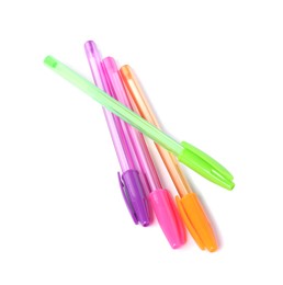 Photo of Stylish pens isolated on white. Office supply