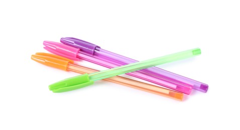Photo of Stylish pens isolated on white. Office supply