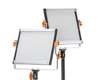 Photo of Professional lighting equipment isolated on white. Photo studio tool